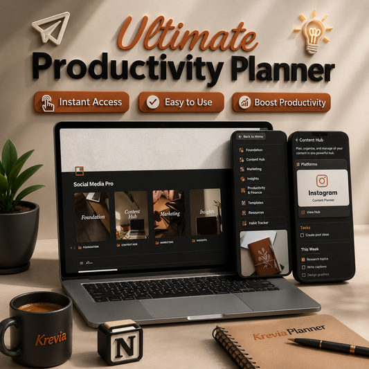 Stop losing hours to chaos. KreviaPlanner gives you a simple system to organize everything in one place and finally stay consistent with your work.